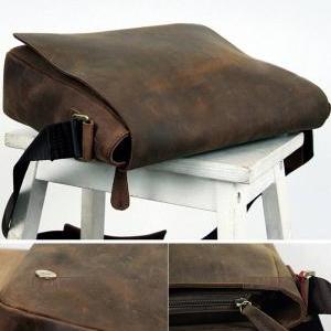 Rugged Genuine Messenger Bag - Leather Briefcase-..