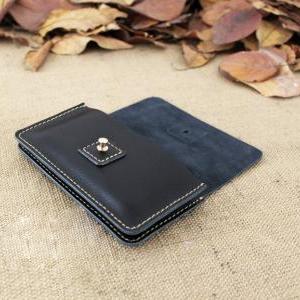 Genuine Leather Double Phone Wallet In Black /..
