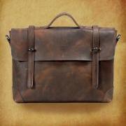 15&quot;Rugged Genuine Leather Briefcase - Messenger Bag - Leather Laptop - Men's Bag in Brown--T036