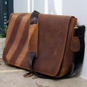 Rugged Genuine Messenger Bag - Leather Briefcase- Leather Laptop - Men's Bag in Brown--T70