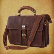 High quality genuine leather Bag / Rugged Leather Briefcase / Messenger / Laptop / Men's Bag/Bag Large 16&quot; in Dark Brown--Y16