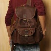 Leather backpack / Bag / Briefcase / Backpack / Messenger / Laptop / Men's Bag in Brown--T038