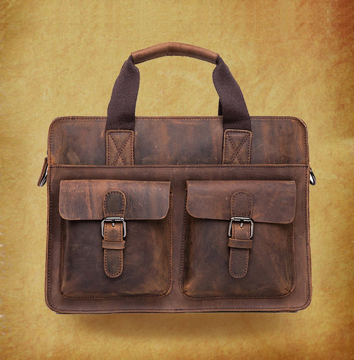High Quality Genuine Cow Leather Bag In Coffee / Rugged Leather Briefcase / Backpack / Messenger / Laptop/men's Bag --y007