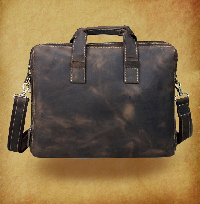 High Quality Genuine Leather Bag / Rugged Leather Briefcase / Messenger / Laptop / Men's Bag/bag Large 16" In Dark