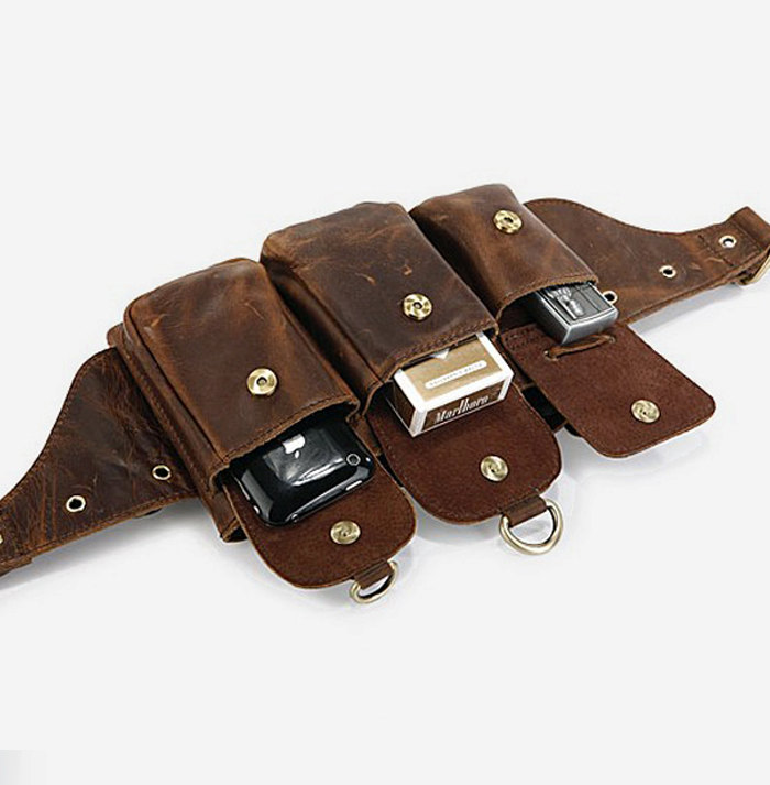 Genuine leather Belt Bag / Rugged Leather Briefcase / Leather Hip Bag / Men's Bag in Brown--Y014
