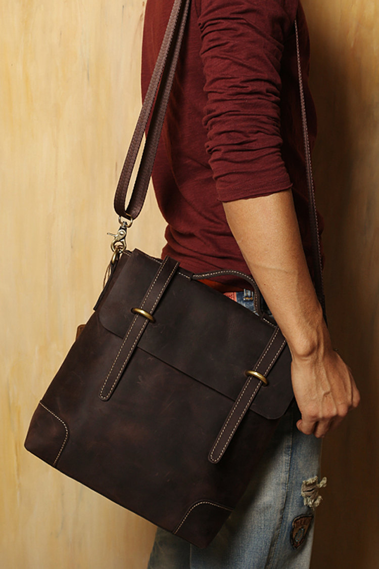 Rugged Genuine Leather Briefcase / Messenger Bag / Crossbody Bag