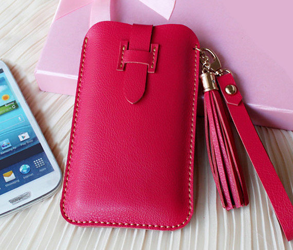 Handmade Genuine Leather Phone Case In Red / Wallet / Hand Bag / Women Wallet / Leather Iphone Case / Travel / Women Case / For Her/gift