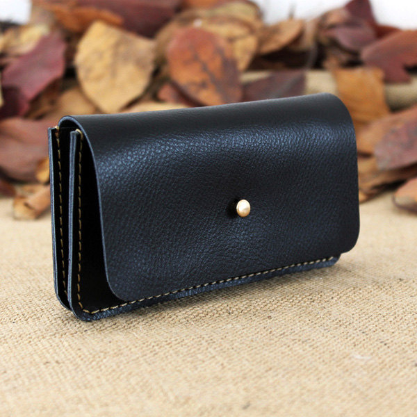 Genuine Leather Double Phone Wallet In Black / Women Wallet / Men Wallet T / Leather Bags / Phone Wallet / Phone Case/ Leather Case