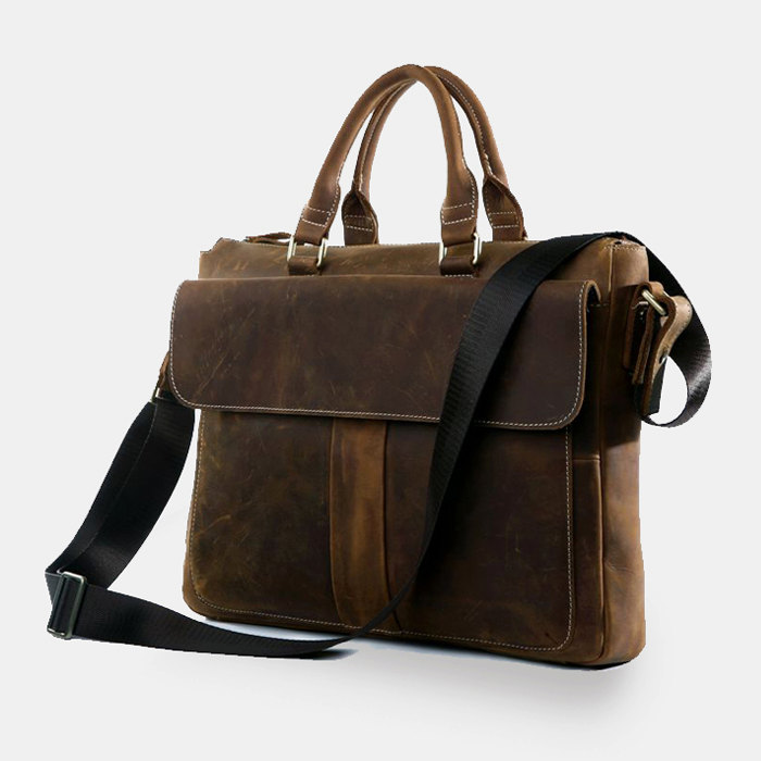 Genuine Leather Briefcase - Leather Laptop - school bag - Men's Bag in Brown--Y021
