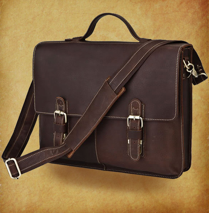 Genuine Leather Messenger Bag Laptop Crossbody Bag Rugged Leather