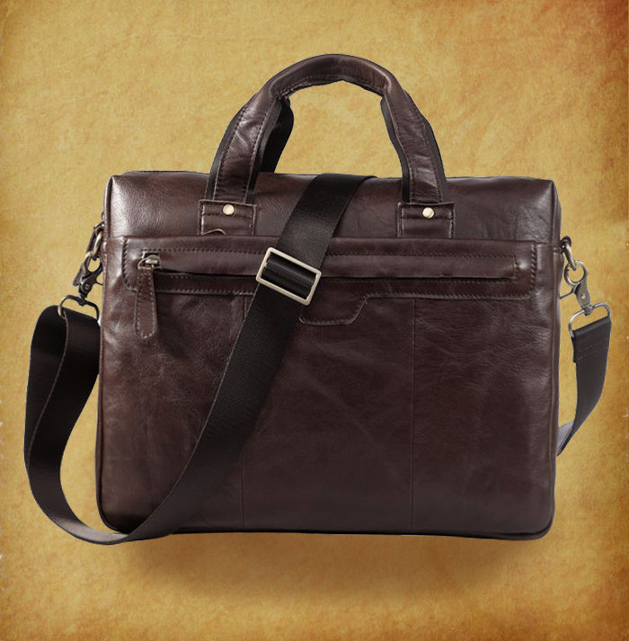 Fashion Genuine Leather Bag / Rugged Leather Briefcase / Backpack / Messenger / Laptop / Men's Bag In Coffee--y011
