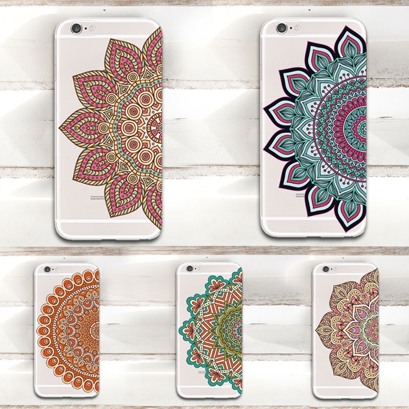 High Quality Mandala Floral Phone Case Ultra Thin Transparent Clear Soft TPU Case Cover For 4 4s/5 5s/6 6s
