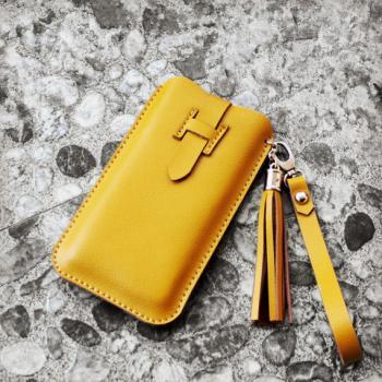 Handmade Genuine Leather Phone case in Yellow / Wallet / Hand bag / women wallet / leather iphone case / travel / women case / For Her/gift