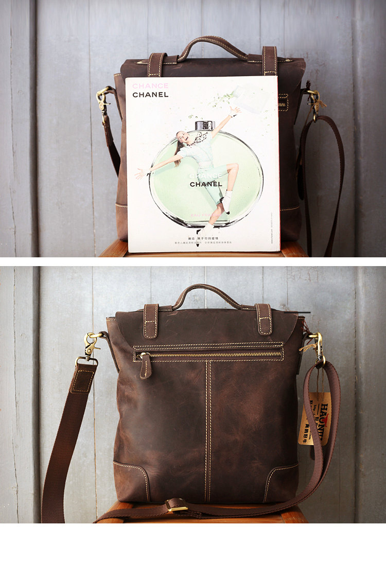 Rugged Genuine Leather Briefcase / Messenger Bag / Crossbody Bag